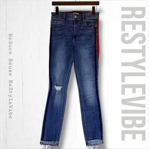 EXPRESS Women’s Size 6R Denim Jeans High Rise Ankle Jegging Style Fit Red Stripe